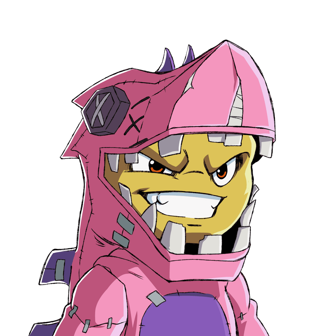 Pink character with helmet